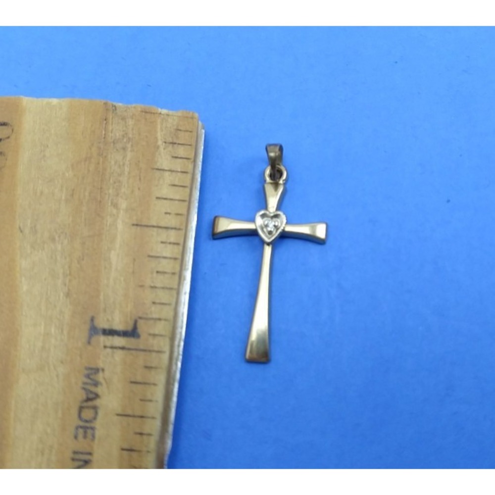 14K Yellow Gold Diamond Cross Charm Pendant